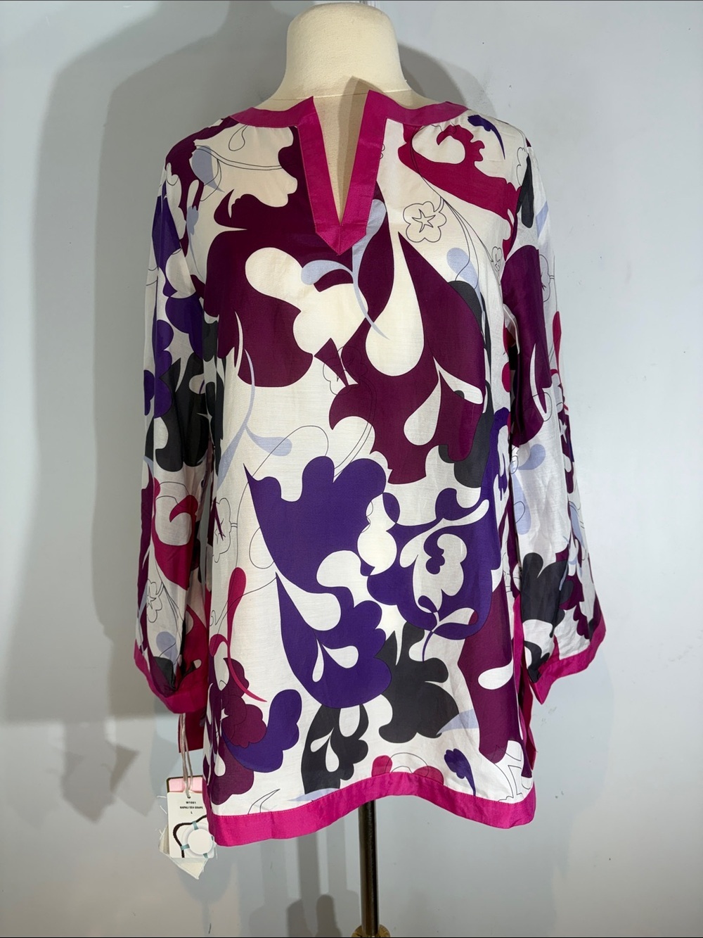 Float Silk Cotton Floral Tunic Blouse Pink Purple NWT Size L Boho